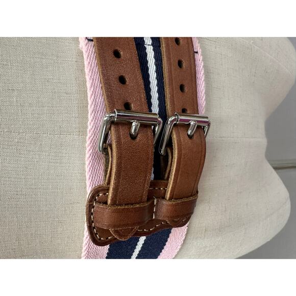 Polo Ralph Lauren Pink Navy Striped Webbed Canvas Double Buckle Belt Size Small - Picture 14 of 16